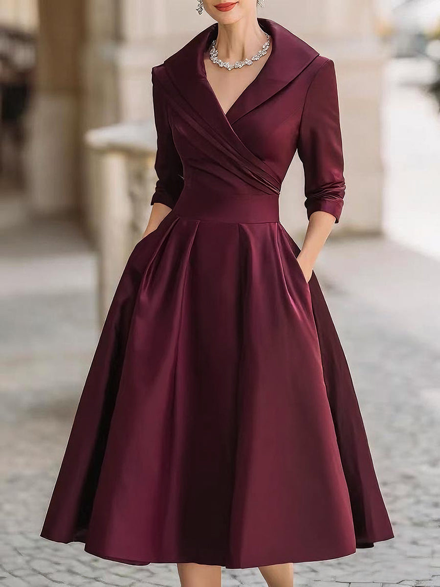 Elegant women's retro draped collar dress for evening wear, a perfect special occasion party dress.