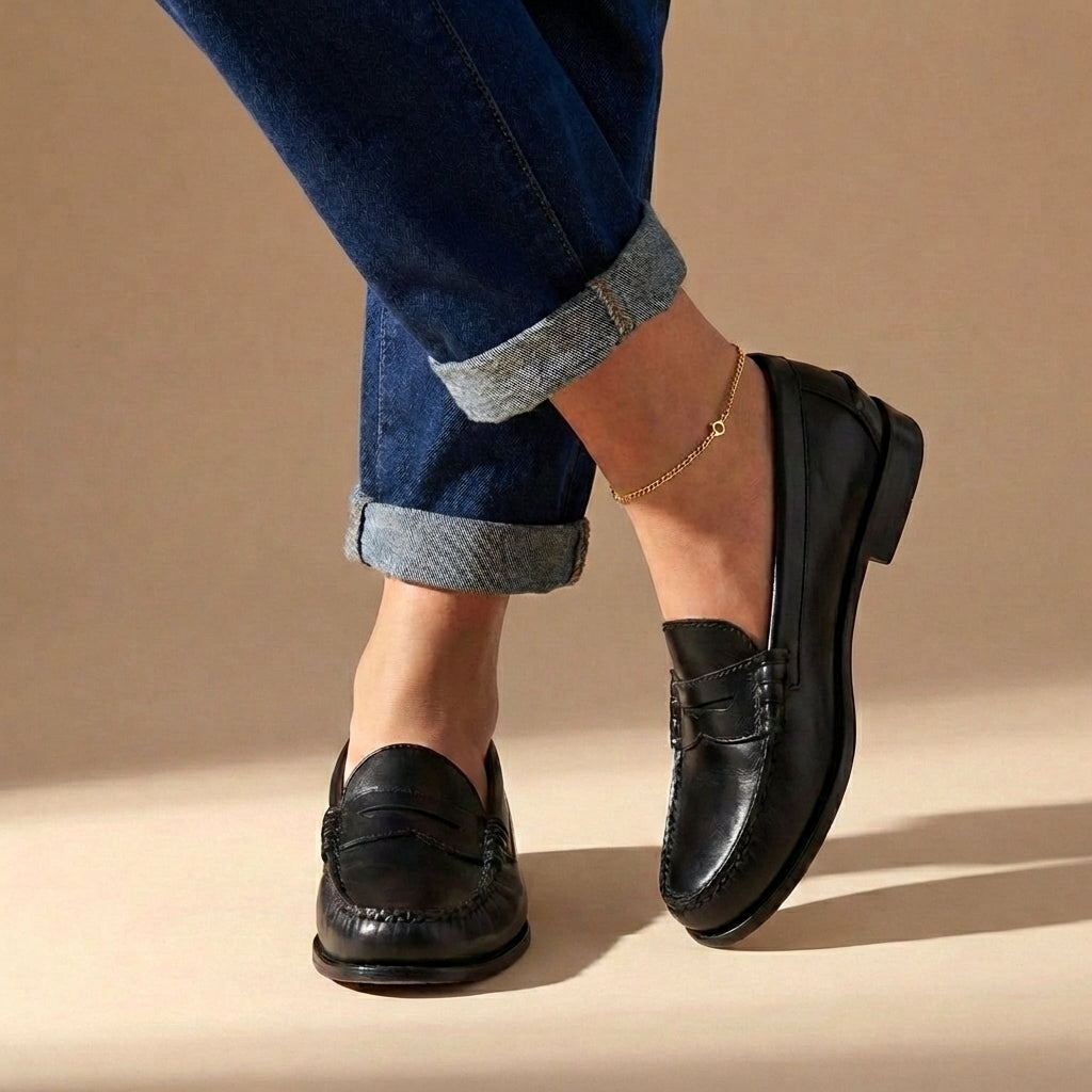 Comfortable women's flat loafers with a retro design, perfect for everyday wear and casual outfits. Slip-on.