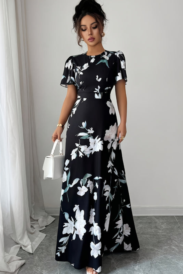 Women's retro floral pleated midi dress for elegant spring & summer fashion.