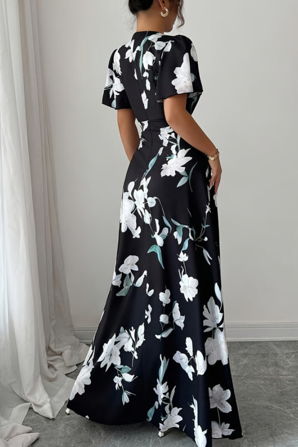 Elegant floral pleated midi dress, perfect for women's summer parties & casual wear.