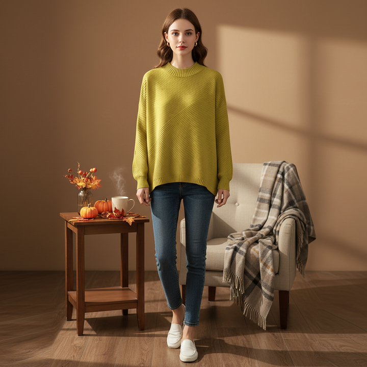 Women's retro knit relaxed fit sweater, half roll neck, for autumn winter casual wear
