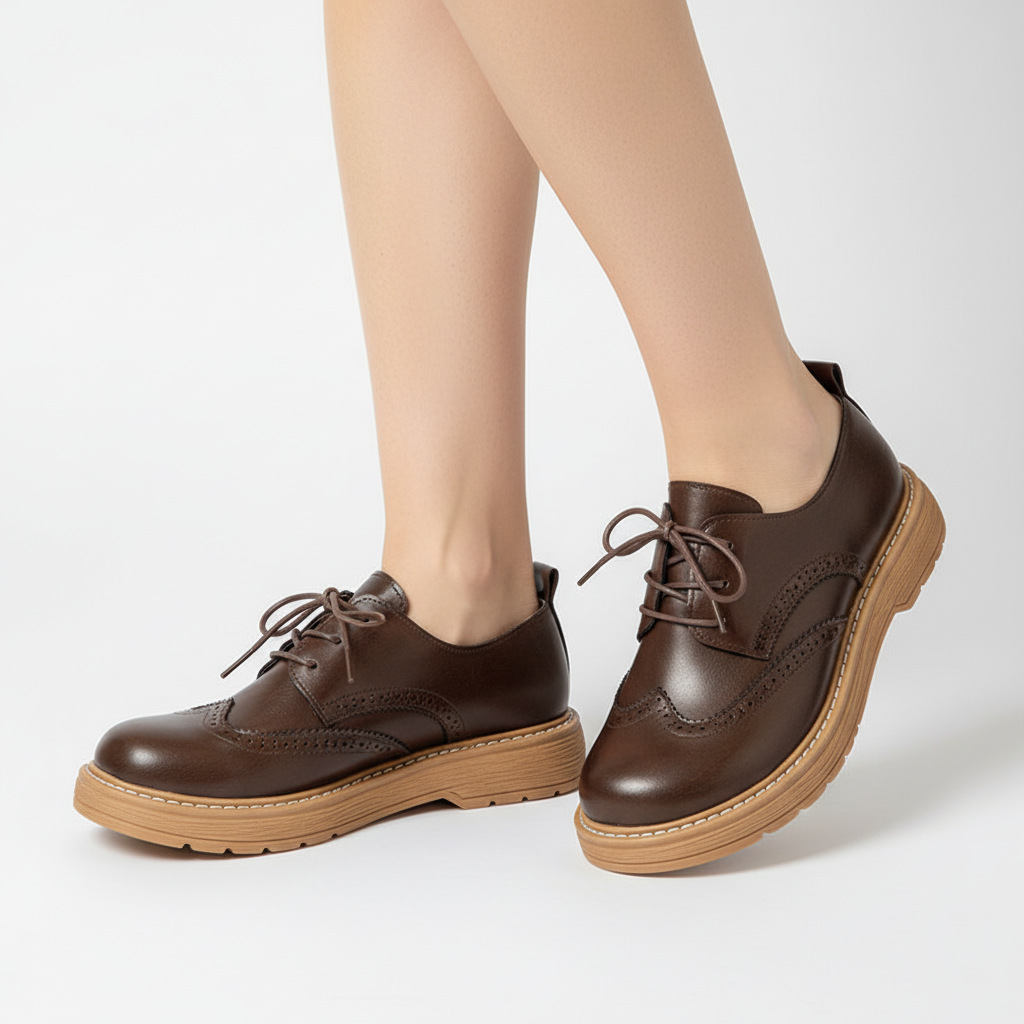 Retro vegan leather Oxford lace-up shoes for women, comfortable classic footwear