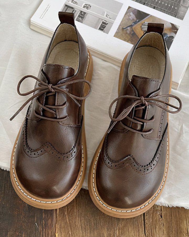 Classic black vegan leather lace-up Oxford shoes for women, stylish & versatile