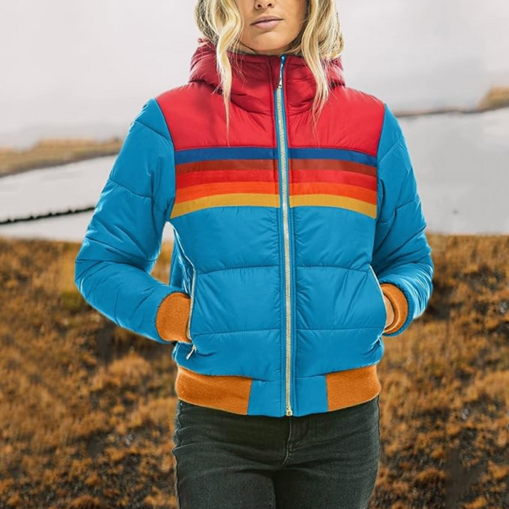 Warm women's retro parka featuring a faux fur hood & stylish design. Perfect ladies' winter outerwear.