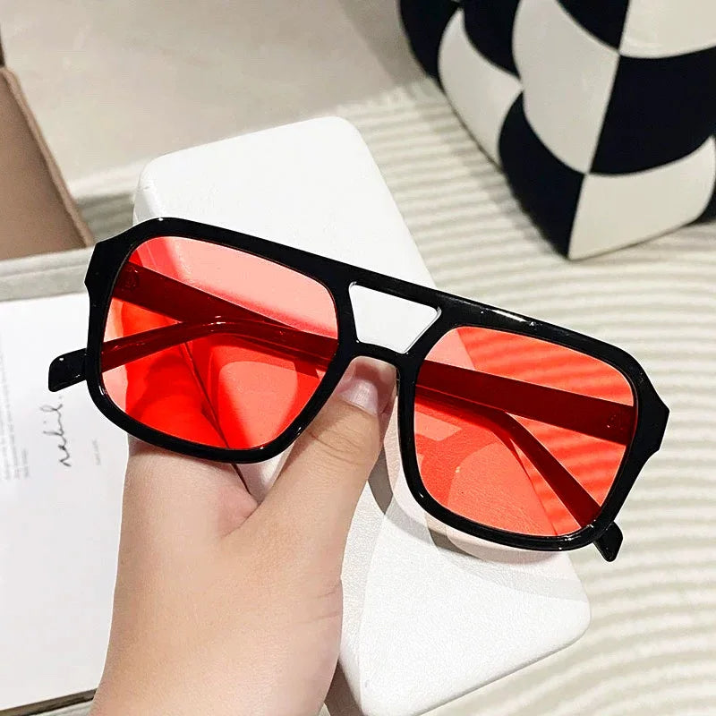 Fashionable women's retro square frame sunglasses, unique prism lens, providing UV400 protection.