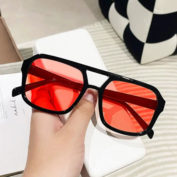 Fashionable women's retro square frame sunglasses, unique prism lens, providing UV400 protection.