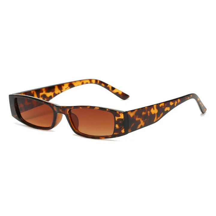 Fashionable women's retro slim rectangular sunglasses, trendy 90s accessory with UV protection.