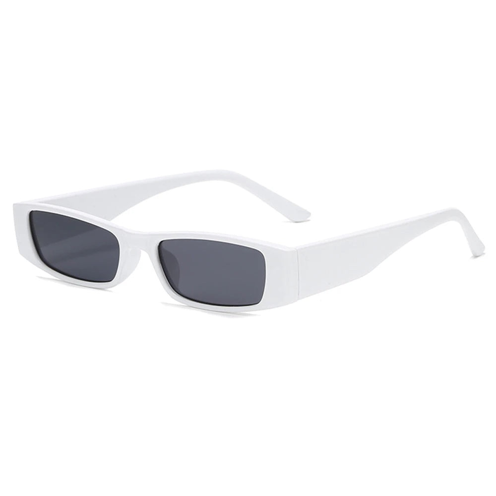 Women's rectangular slim sunglasses, a retro 90s fashion statement offering UV protection.