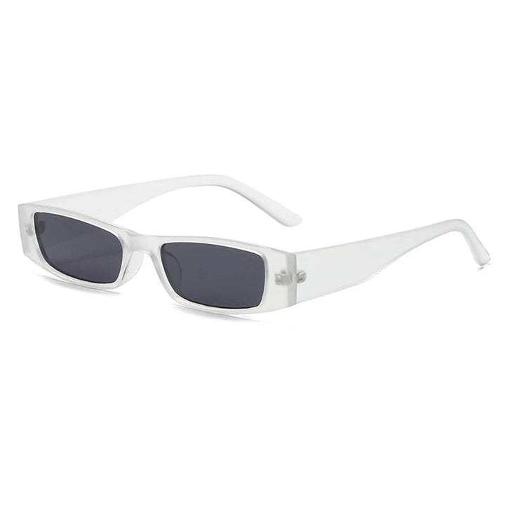 Trendy women's slim rectangular retro sunglasses. 90s style eyewear for chic UV protection.