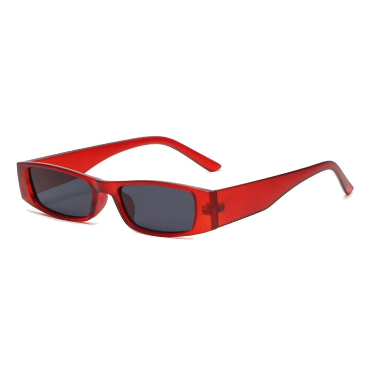Women's retro 90s slim rectangular sunglasses, fashionable UV protection shades.