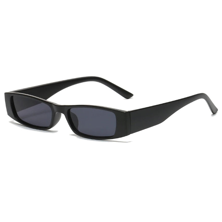 Polycarbonate retro slim rectangular women's sunglasses. Chic 90s fashion eyewear with UV.