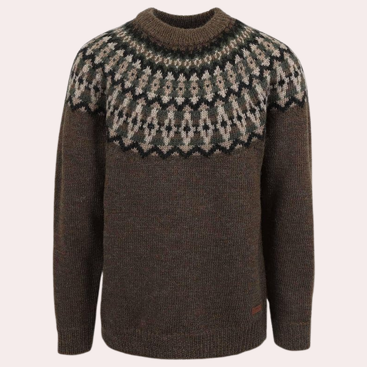 Retro striped women's knit jumper, a cozy multicolored long-sleeve top for stylish casual wear.