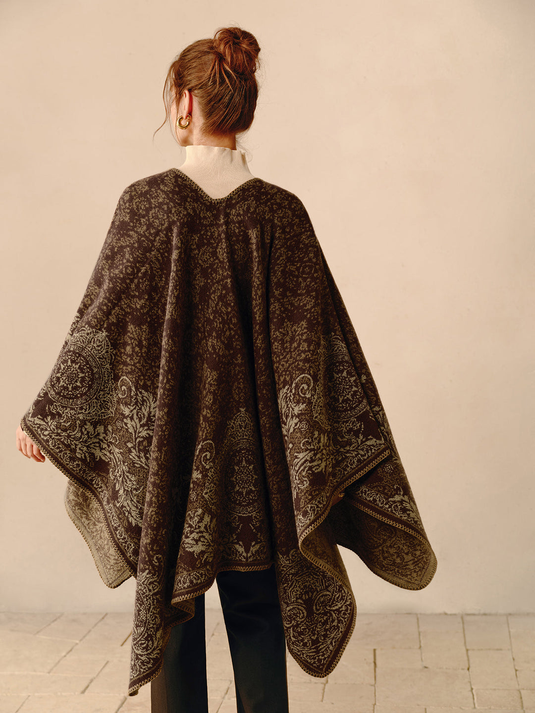 Versatile women's boho wrap poncho, featuring a reversible design for two distinct bohemian style looks.