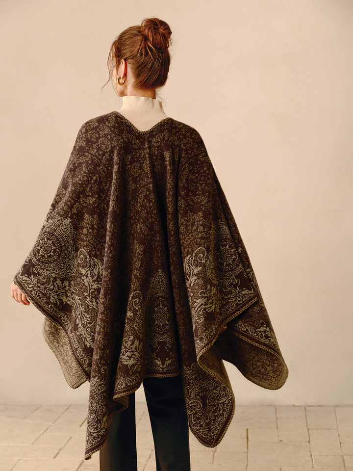 Versatile women's boho wrap poncho, featuring a reversible design for two distinct bohemian style looks.