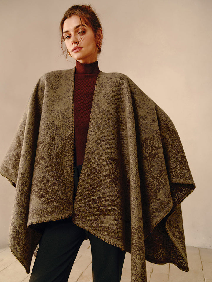 Stylish women's bohemian poncho, a reversible and comfortable wrap shawl with a unique print for elegant fashion.