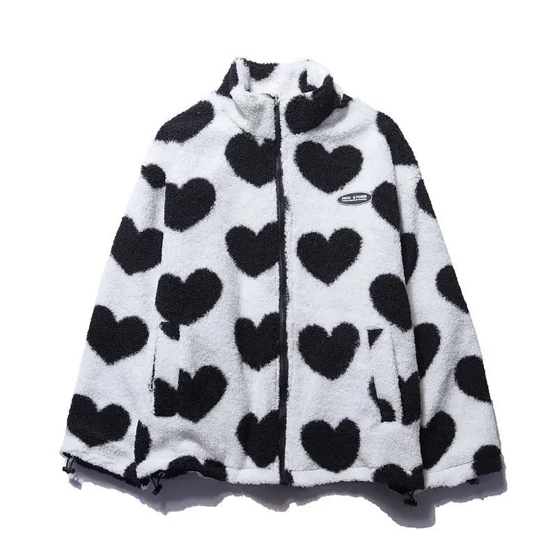Elegant women's reversible jacket with a charming heart pattern, ideal for seasonal fashion.