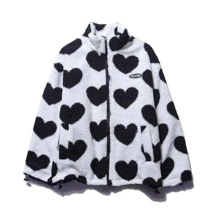 Elegant women's reversible jacket with a charming heart pattern, ideal for seasonal fashion.