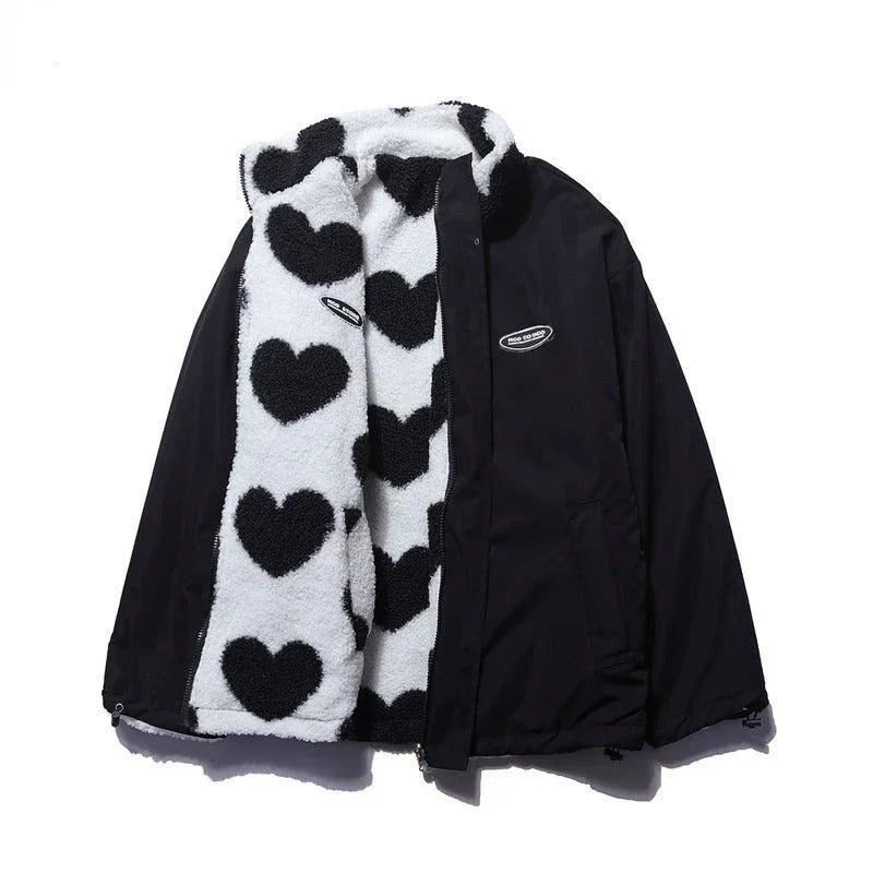 Comfortable women's lightweight jacket, reversible with a trendy heart design for any mood.