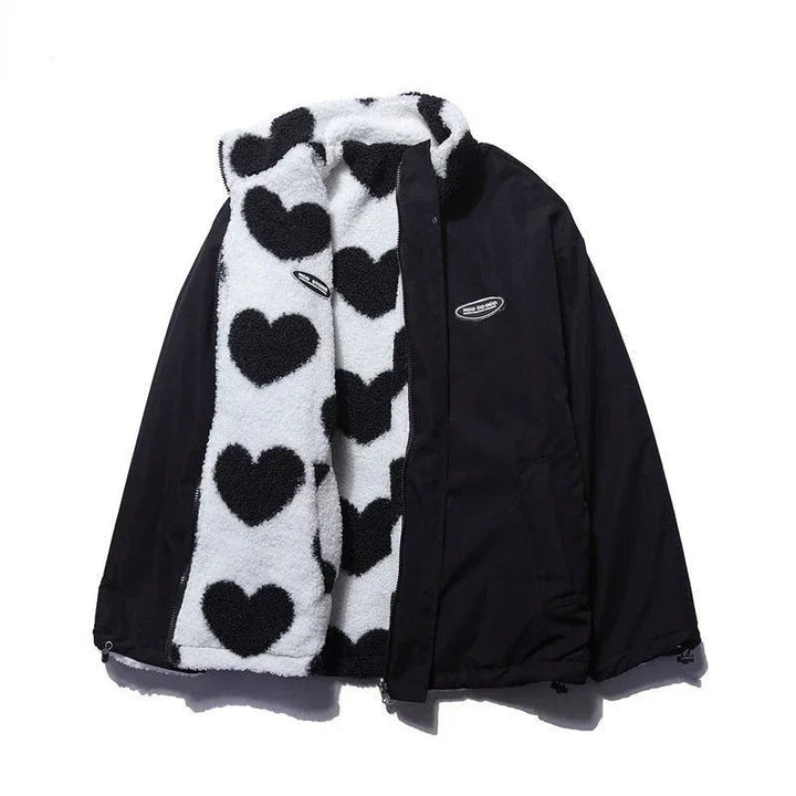 Comfortable women's lightweight jacket, reversible with a trendy heart design for any mood.