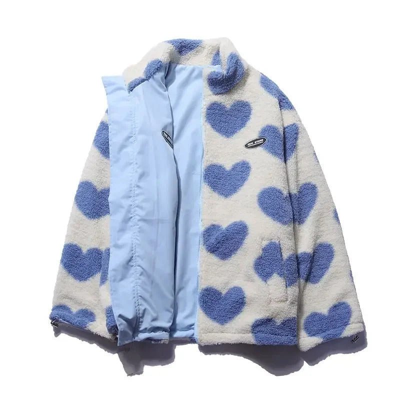 Fashionable women's jacket, reversible with a unique heart motif for elegant outerwear.