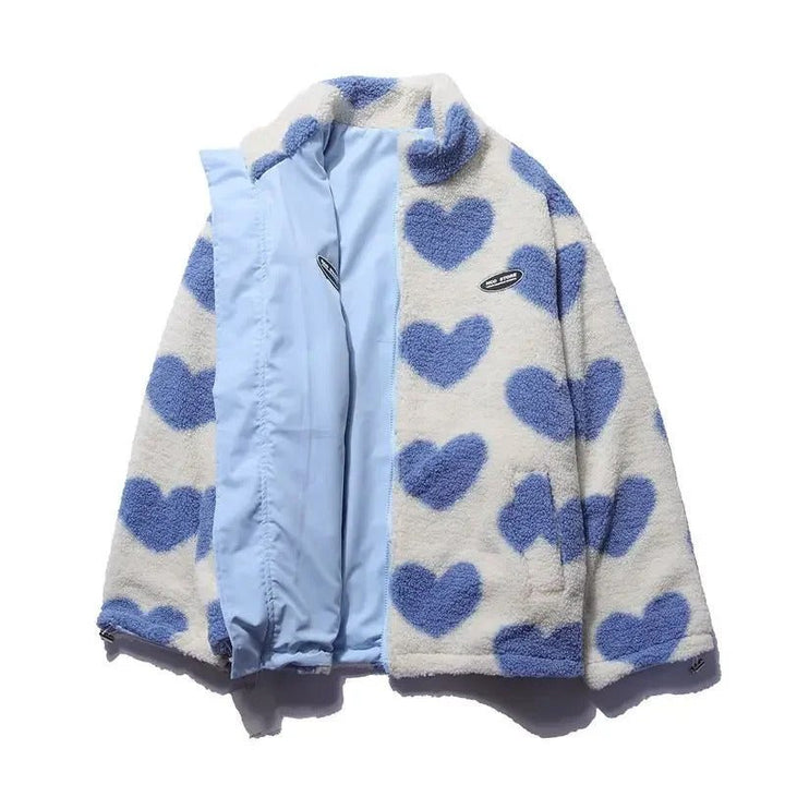Fashionable women's jacket, reversible with a unique heart motif for elegant outerwear.