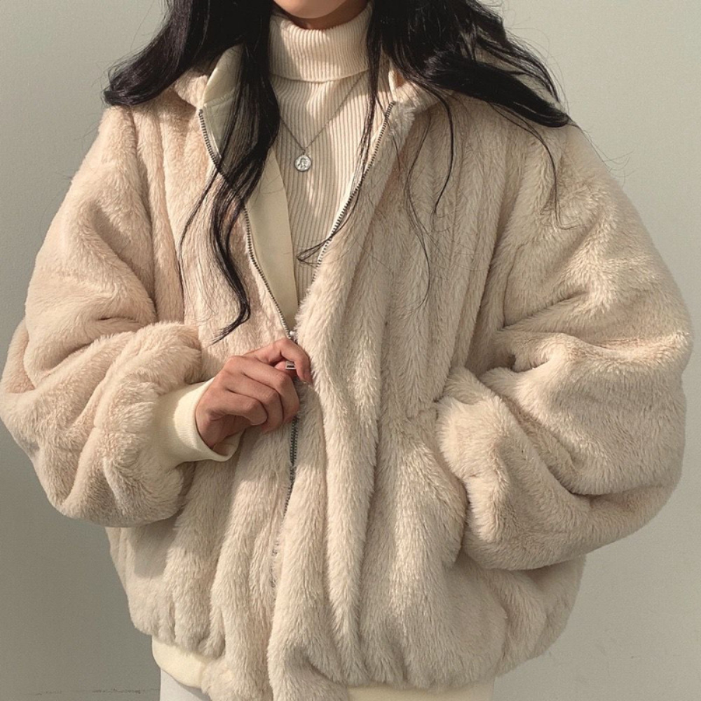 Cozy women's reversible hooded jacket, perfect for casual fall & winter outfits.
