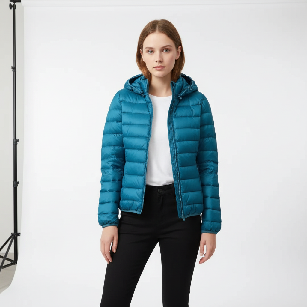 Casual outerwear women's jacket, Nina, in a neutral beige, offering warmth and modern style.