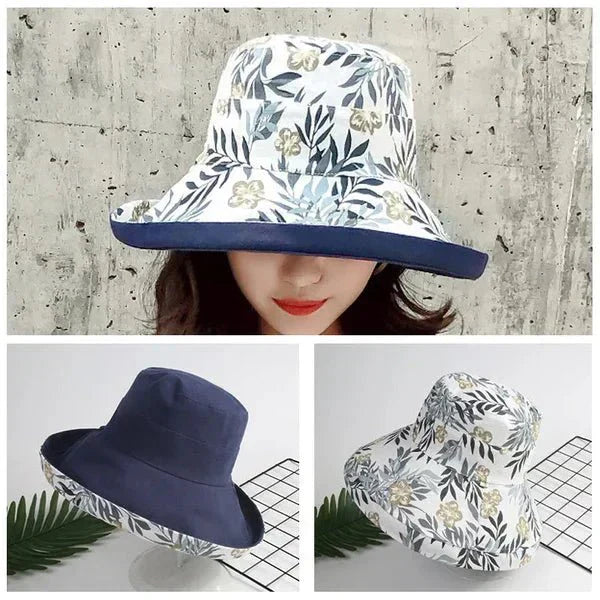 Fashionable Emilia women's hat with wide brim, reversible for two styles in one