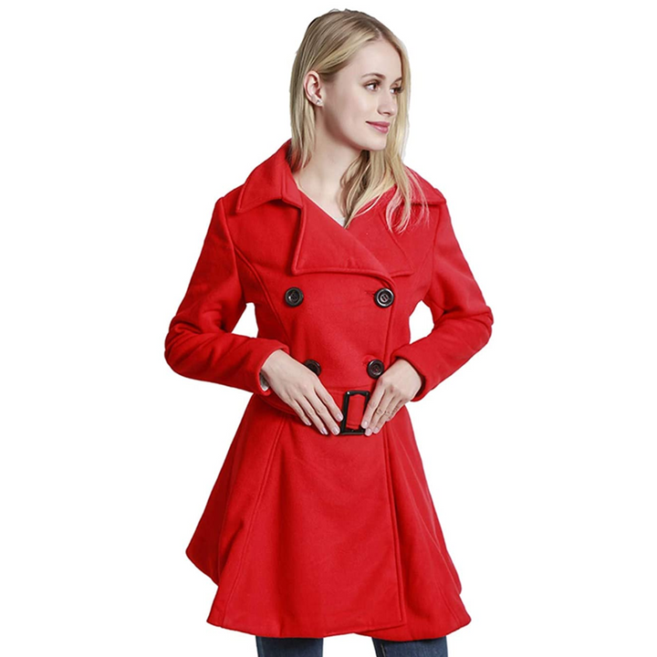 Reversible wool blend peacoat for women, featuring a classic collar and button closure