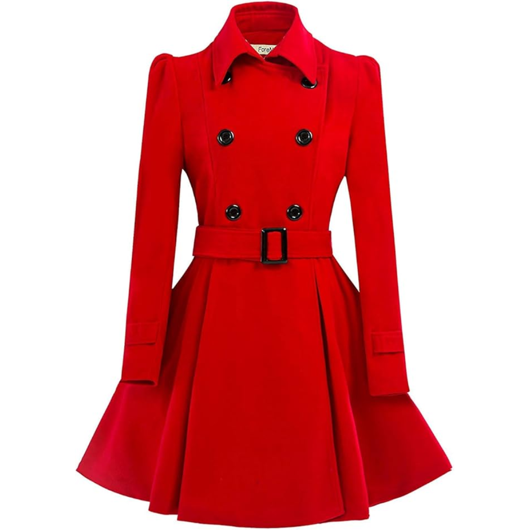 Close-up of the textured wool blend fabric on a women's reversible peacoat adds warmth