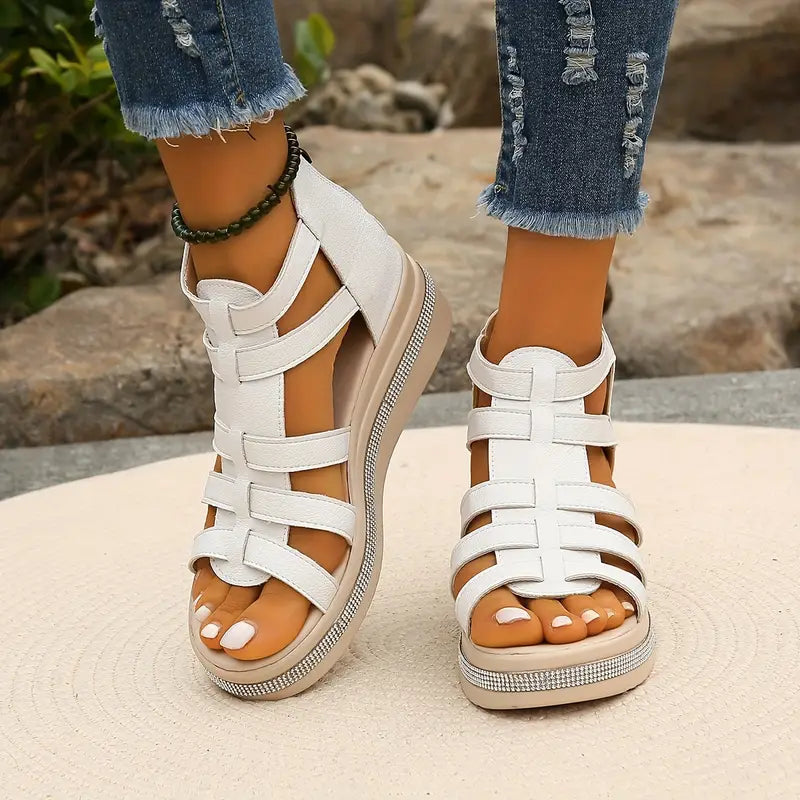 Shimmering rhinestone women's comfort sandals with sturdy design for elegant all-day support.