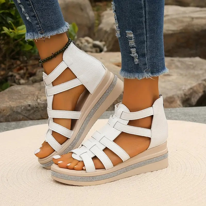 Versatile women's rhinestone sandals for elegant support, suitable for casual summer or dressy events.