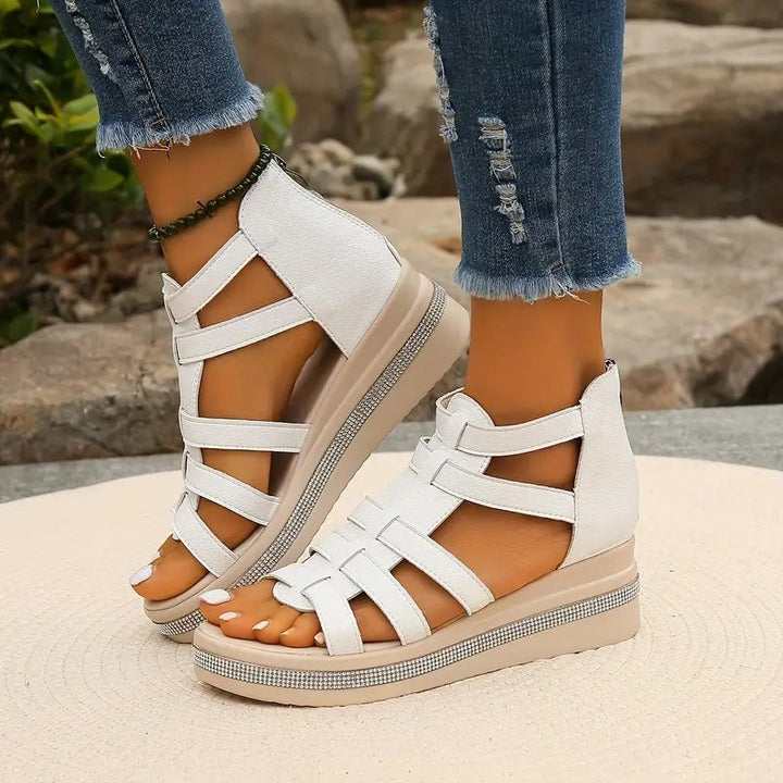 Versatile women's rhinestone sandals for elegant support, suitable for casual summer or dressy events.