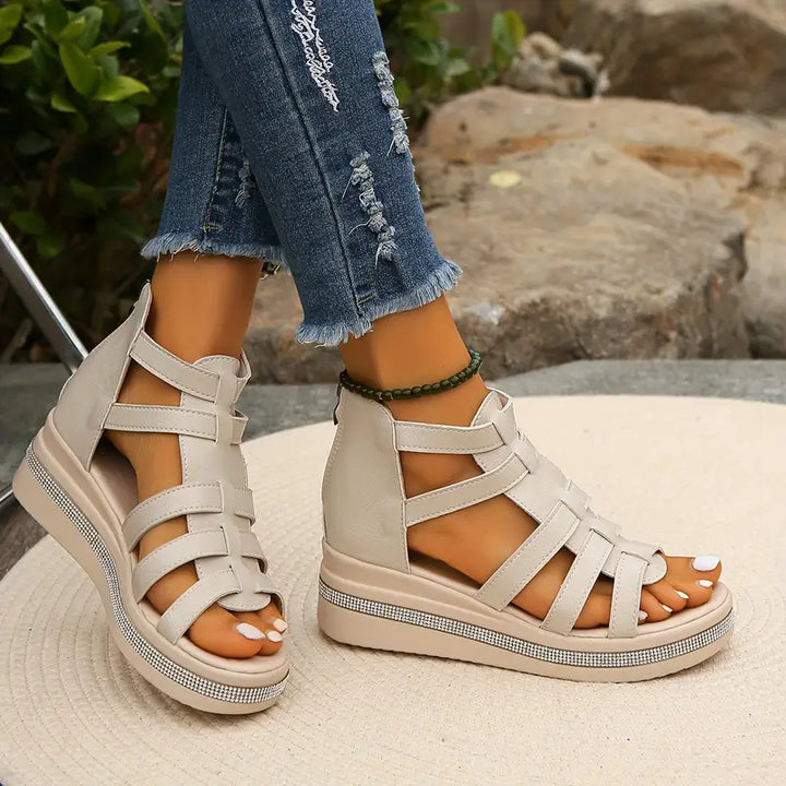 Women's elegant rhinestone comfort sandals for supportive walking & stylish summer wear.