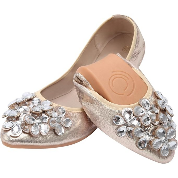 Stylish women's foldable ballet flats, rhinestone embellishments, perfect for events