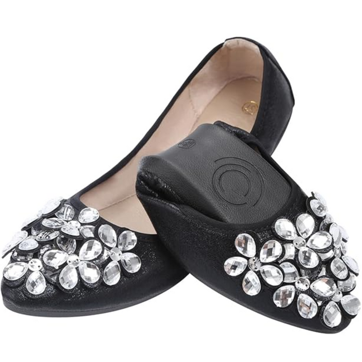 Shine in comfort with these rhinestone ballet flats for women, slip-on and foldable