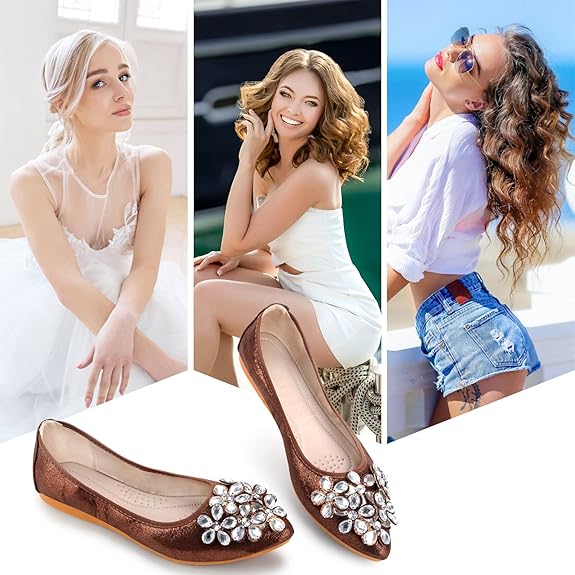 Comfortable slip-on women's ballet flats, rhinestone accents, perfect for travel fashion