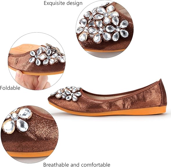 Elegant women's ballet flats, embellished with rhinestones, perfect foldable travel shoes