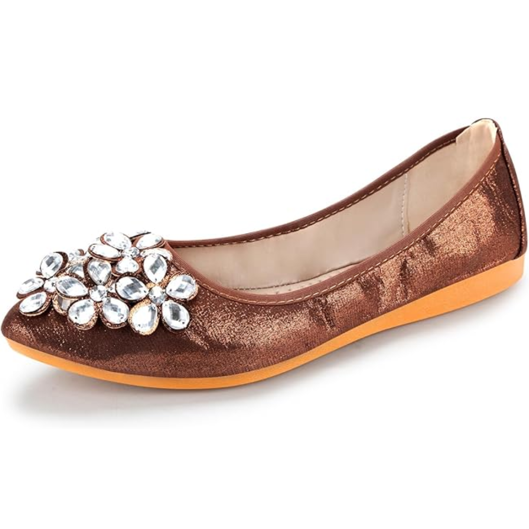 Women's slip-on ballet flats featuring dazzling rhinestones, comfortable & foldable design