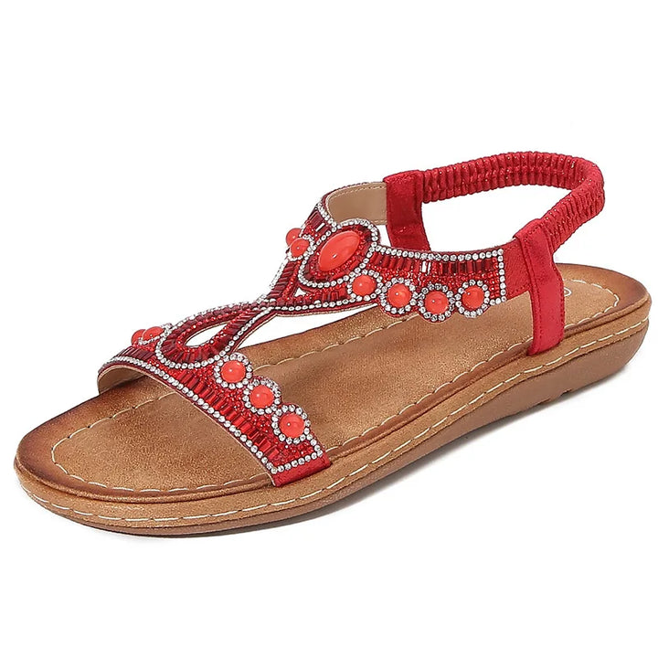 Full view of women's rhinestone glitter flat sandals, the ultimate summer footwear for style and fun