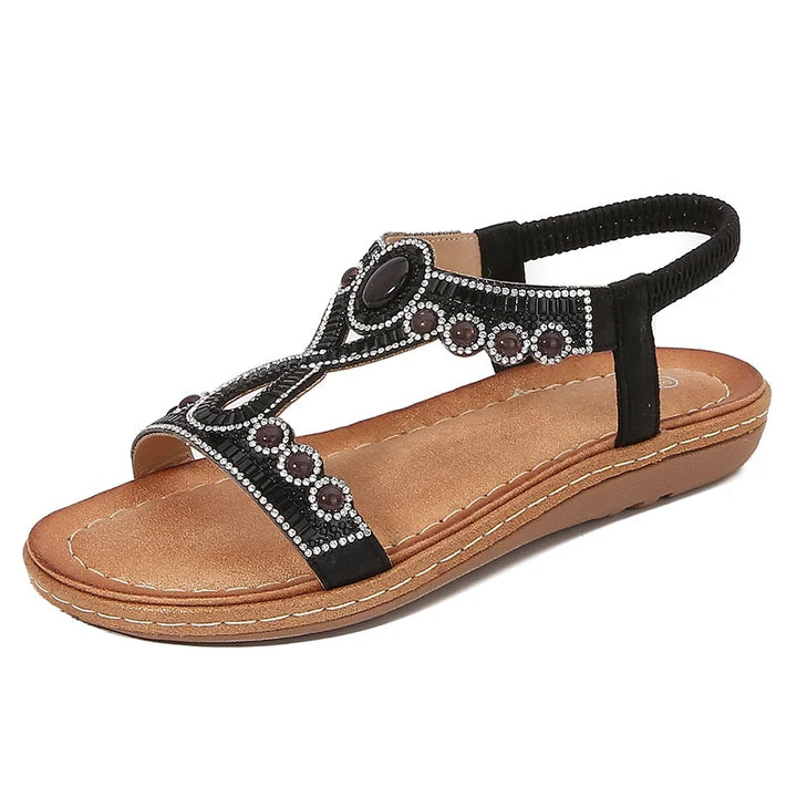 Casual yet chic women's glitter flat sandals with stunning rhinestone embellishments for summer