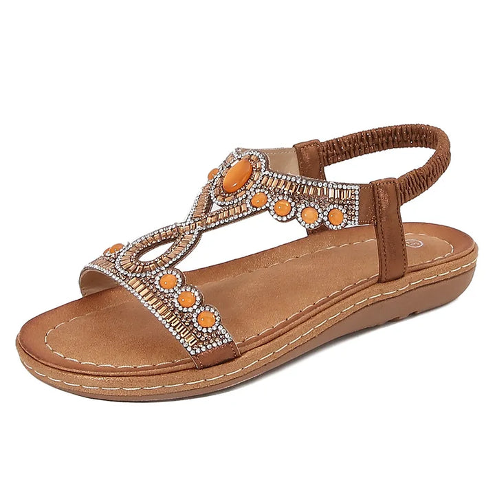 Comfortable women's rhinestone and glitter flat sandals, perfect for summer party or everyday wear