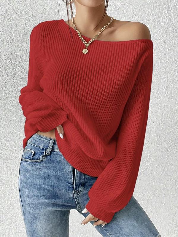 Elegant women's ribbed off-shoulder top, a versatile long-sleeve sweater that offers both casual comfort and chic style.