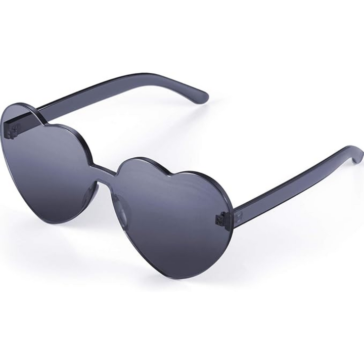 Fashion-forward women's clear heart sunglasses with no frame, showcasing a delicate purple tint, best for stylish summer looks.