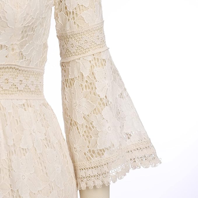 Flowy bohemian maxi dress for women, featuring delicate lace, perfect for a romantic summer look.