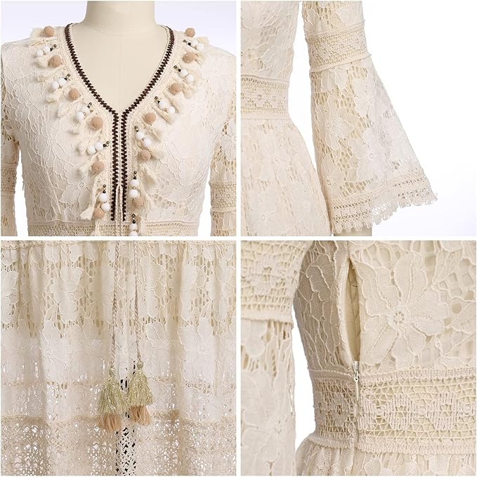Romantic women's lace maxi dress, versatile for beach, summer parties, or a chic bohemian outfit.