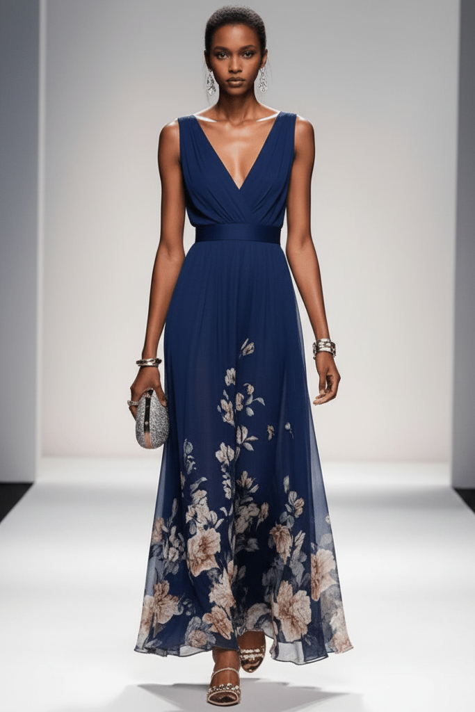 Women's romantic maxi dress with a delicate floral print, exuding effortless elegance.