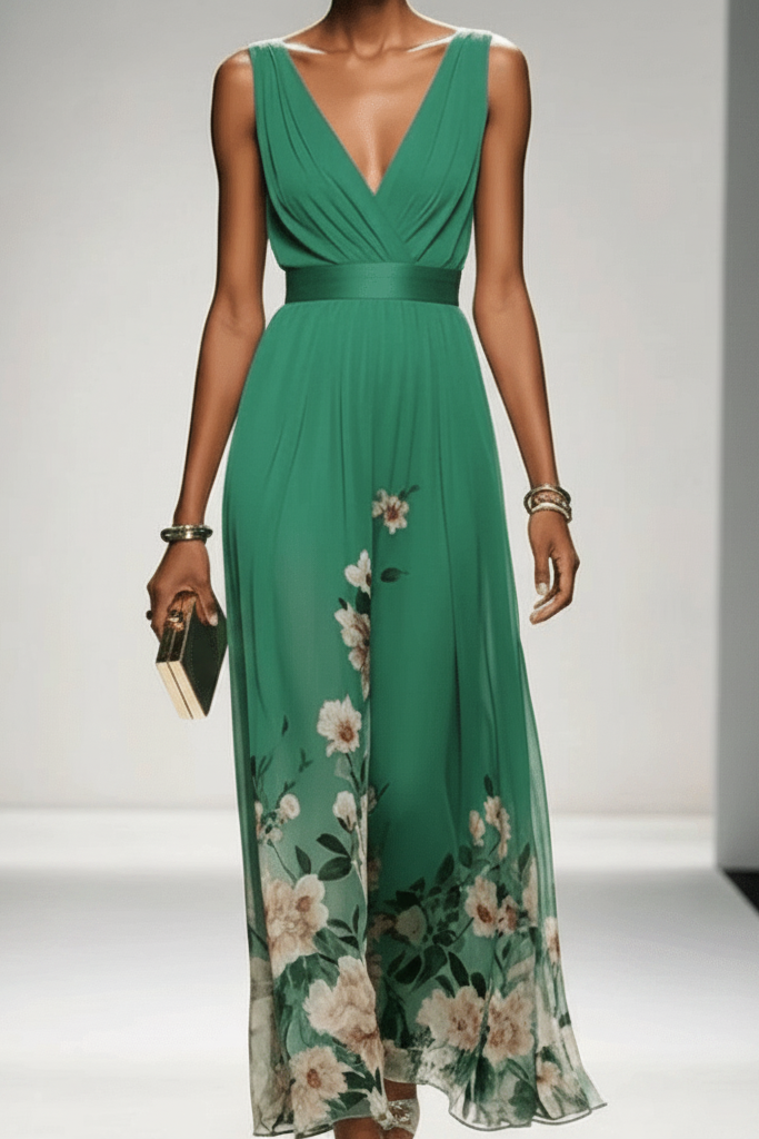 Chic floral maxi dress, a must-have women's summer dress for vacation and romantic style.