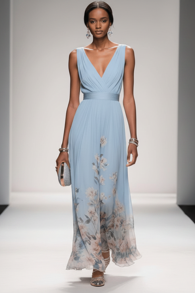 Effortless flowy floral maxi dress for women, ideal for vacation wear and beach outings.