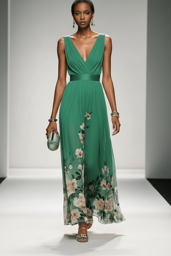 Romantic summer floral maxi dress, a chic and comfortable vacation outfit for women.